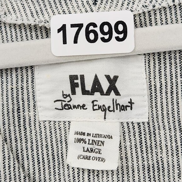 FLAX Jacket Womens Large Gray Jeanne Engelhart Linen Striped Button Front V Neck - Picture 8 of 11